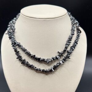 Estate Hematite Irregular Bead Double-Strand Necklace - Metallic Gray 34 inches